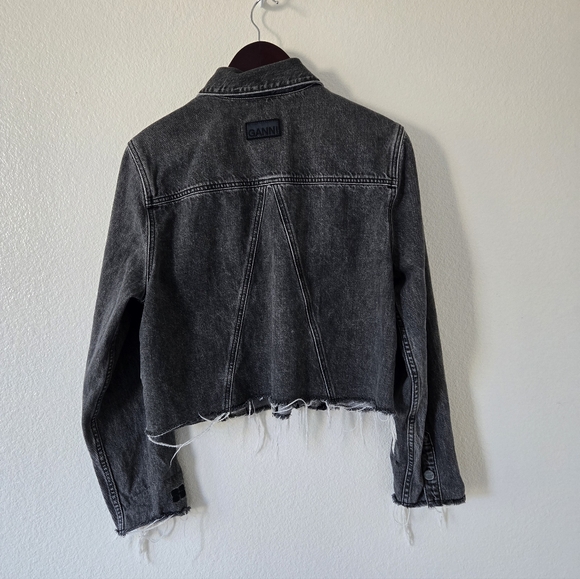 GANNI Womens Jacket Size EUR 42 / US Large Washed Black Denim Raw Hem Grunge - Picture 5 of 16